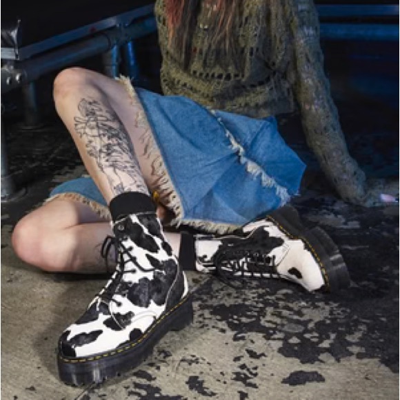 Doc Martens Jadon Hair-On Cow Print Platform Boots - Picture 8 of 11